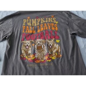Simply Southern Womens Top Pumpkins Fall Leaves Football Army‎ Brown Size Large